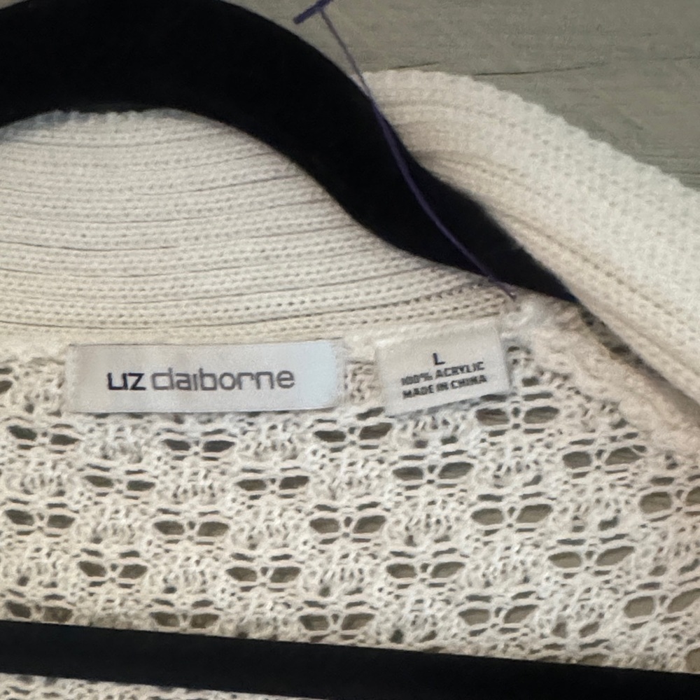 Liz Claiborne Cream Open-Knit Cardigan - Picture 9 of 9